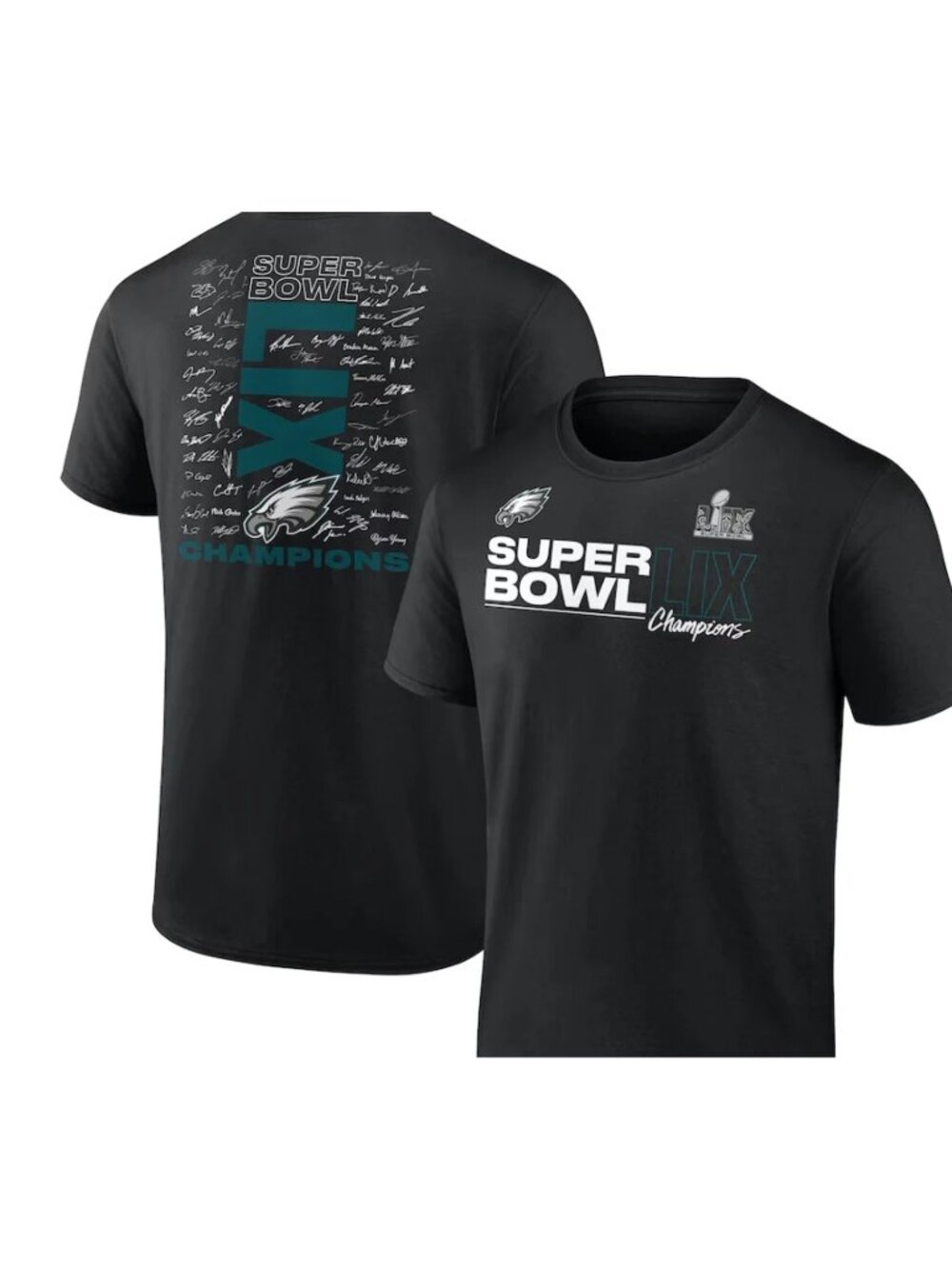Eagles Super Bowl LIX Champions Signature Back T Shirt Sz XL Black Philadelphia